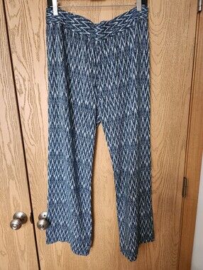 Hester Orchard Women's Chevron Pattern Blue Causal Pants With An Elastic Waist